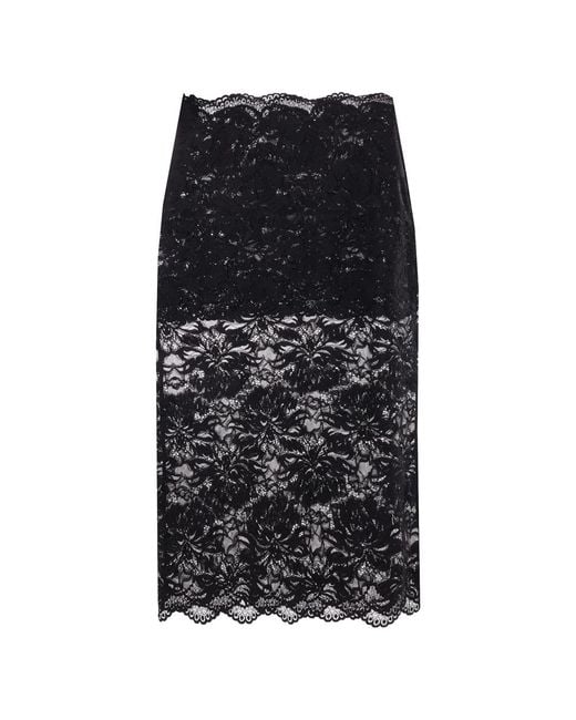 Rabanne Black Floral-Lace Sheer Skirt