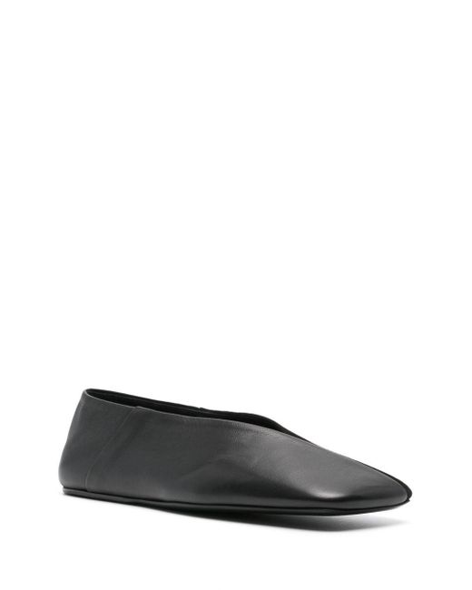 Jil Sander Black Square-Toe Leather Ballerina Shoes