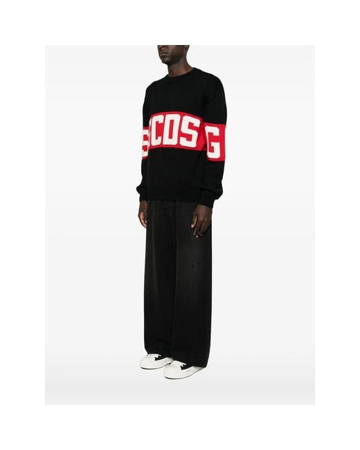 Gcds Black Logo-Intarsia Knitted Sweater for men