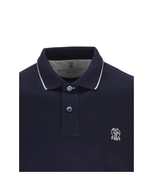 Brunello Cucinelli Blue Logo-Embroidered Polo Shirt for men