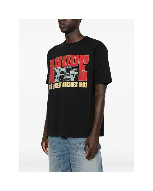 Rhude Black Graphic-Print T-Shirt for men