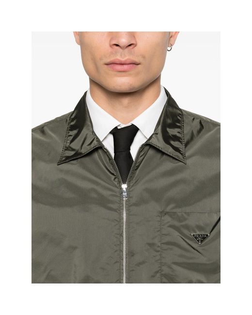 Prada Green Re-Nylon Zipper Shirt for men