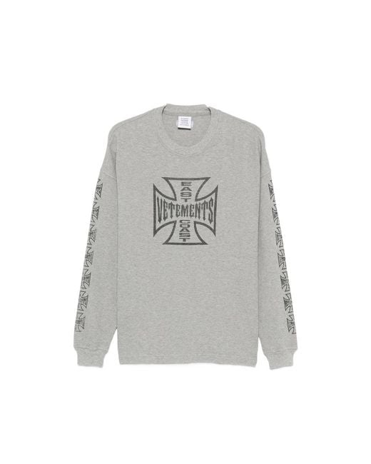 Vetements Gray Logo-Print Waffle-Knit T-Shirt for men