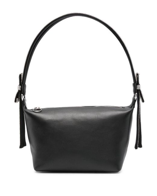 Kara Black Crystal-Strap Leather Tote Bag