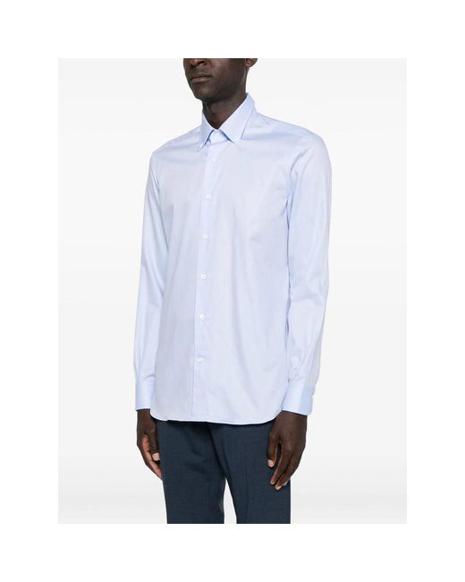 Mazzarelli Blue Cotton Shirt for men