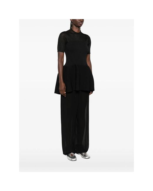 CFCL Black Pottery Lucent Ribbed Peplum Top
