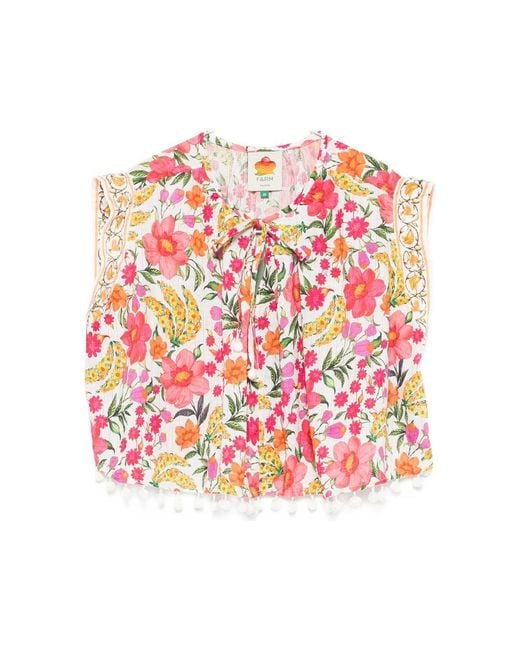 Farm Rio Pink Floral Pom-Pom Top