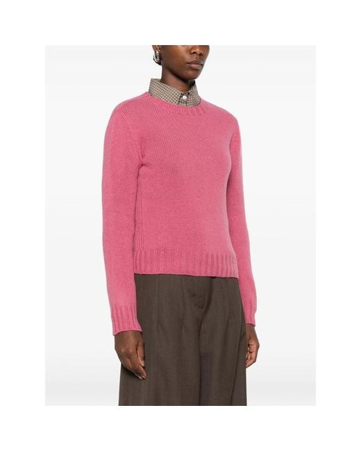 Aragona Pink Ribbed-Knit Crew-Neck Sweater