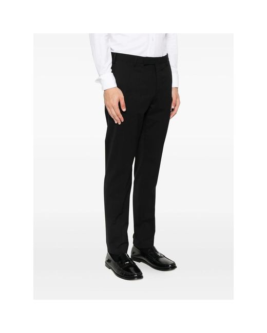 PT Torino Black Slim-Fit Pressed-Crease Trousers for men
