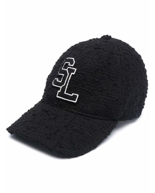 Saint Laurent Logo Patch Tweed Baseball Cap in Black - Lyst