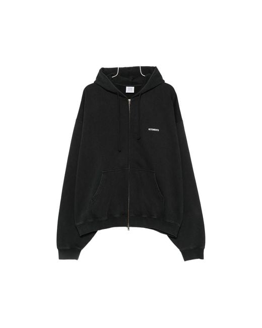 Vetements Black Logo-Print Zip-Up Hoodie for men