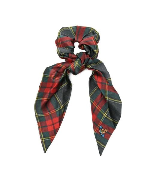 Vivienne Westwood Red Tartan-Plaid Silk Scrunchie