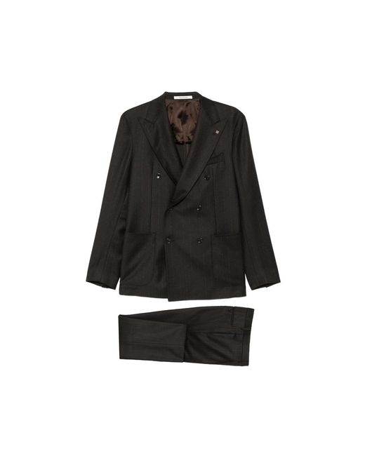 Tagliatore Black Stripe-Pattern Double-Breasted Suit for men