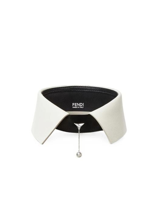 Fendi Black Logo-Pendant Leather Collar