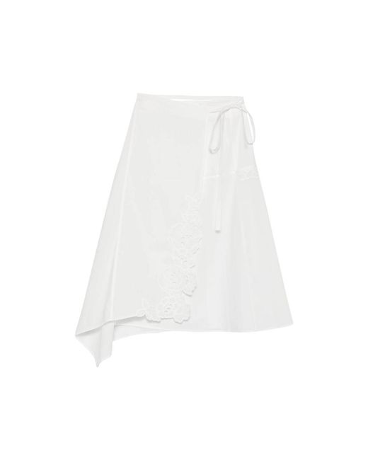 Sir White Lace-Embellished Midi Skirt