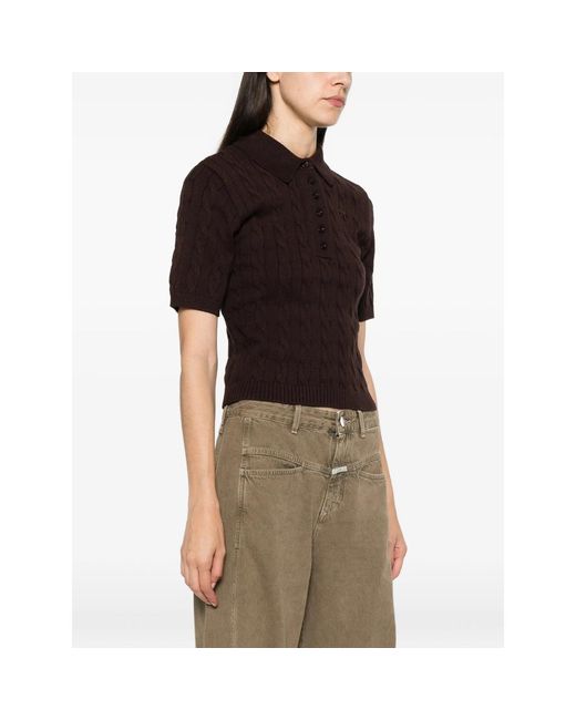 Gestuz Brown Gzthilla Cable-Knit Polo Top
