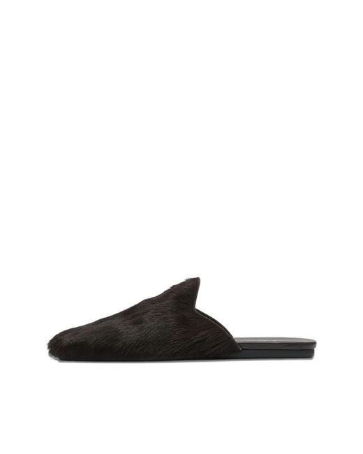 Prada Black Logo-Plaque Hair-Calf Mules