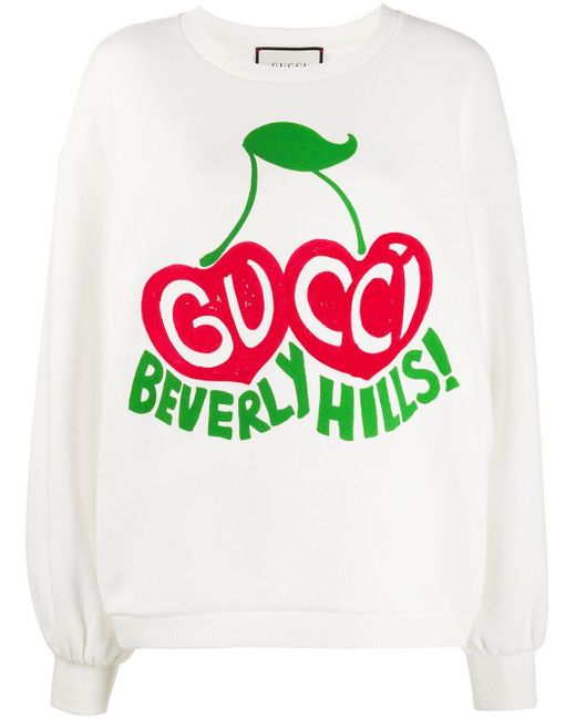 Gucci White "beverly Hills" Cherry Print Sweatshirt