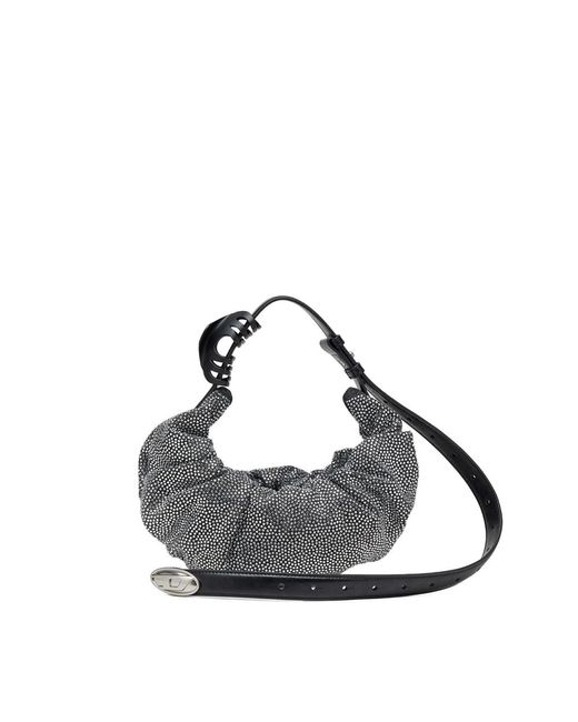 DIESEL Gray Small Grab-D Embellished Scrunched Shoulder Bag
