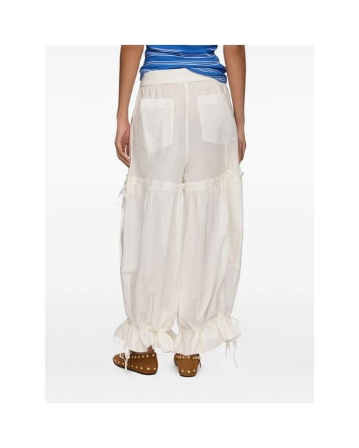 Ganni White Ruffled Drawstring Trousers