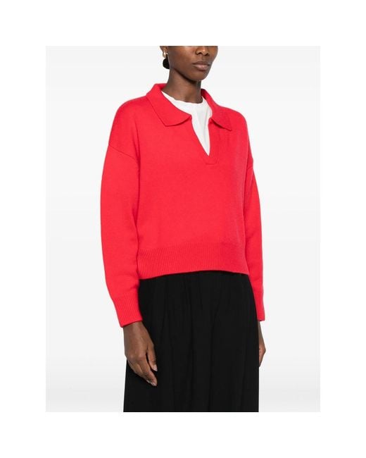 Soft Goat Red Polo-Collar Knitted Sweater