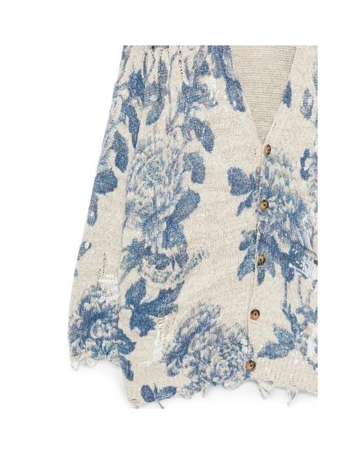 R13 Blue Floral-Print Distressed Cardigan for men