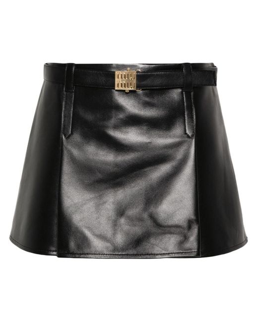 Miu Miu Black Pleated Leather Mini Skirt