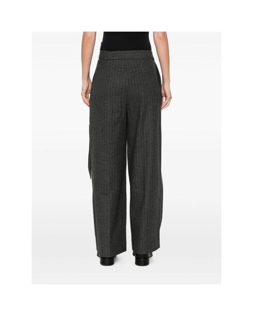 LA PISCINE Gray Pinstripe-Pattern Wrap-Style Trousers