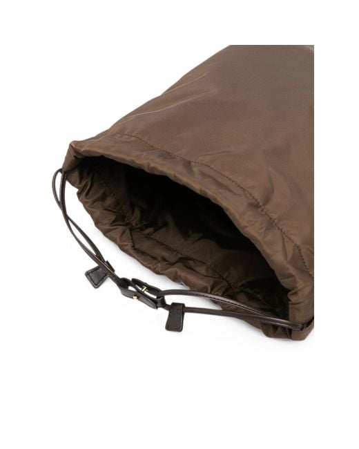 Prada Brown Logo-Plaque Drawstring Tote Bag
