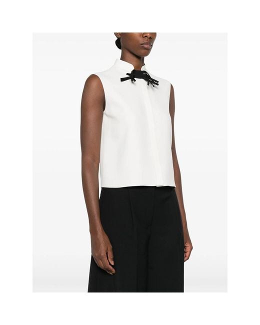 Giorgio Armani White Bow-Detail Sleeveless Shirt