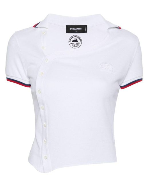 DSquared² White Logo-Patch Asymmetric Polo Shirt