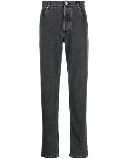 Brunello Cucinelli Gray Slim-Cut Cotton Jeans for men
