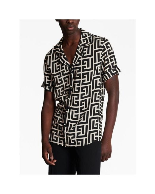 Balmain Black Monogram-Print Pyjama Shirt for men