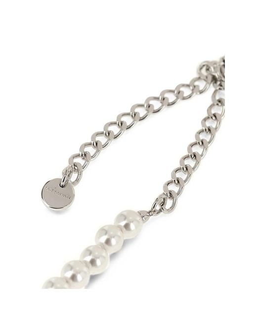 Self-Portrait Metallic Bow Pearl Necklace