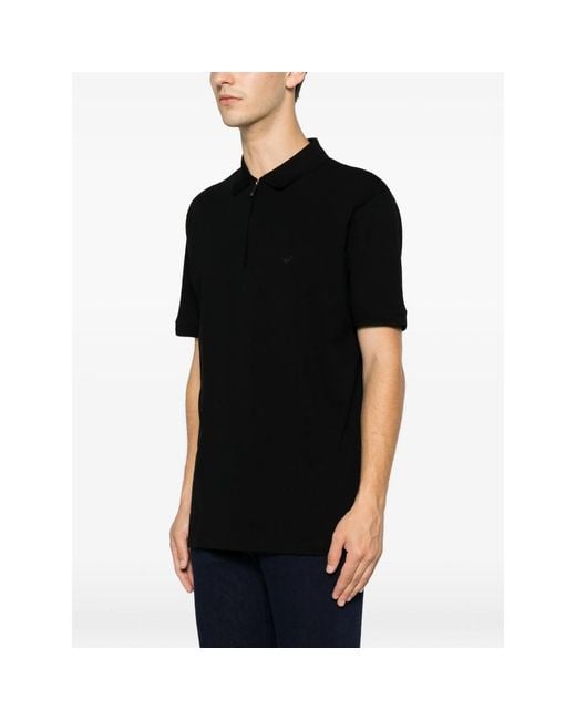 Emporio Armani Black Zip-Fastening Logo-Patch Polo Shirt for men