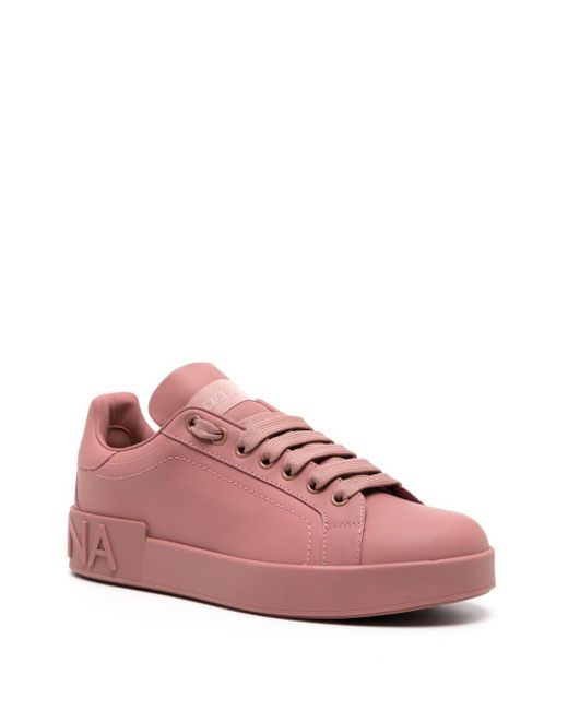 Dolce & Gabbana Pink Embossed-Logo Leather Sneakers