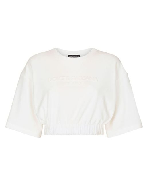 Dolce & Gabbana White Elasticated-Waistband Cotton-Blend T-Shirt