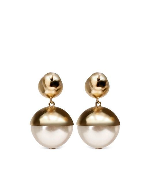 Carolina Herrera Metallic Pearl-Drop Earrings