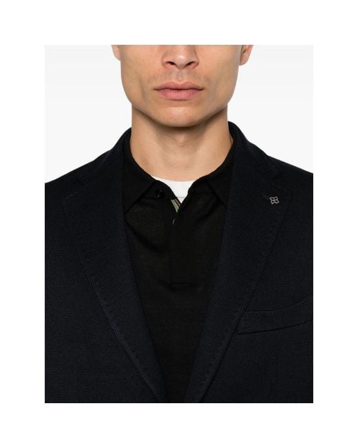 Tagliatore Black Single-Breasted Buttoned Blazer for men