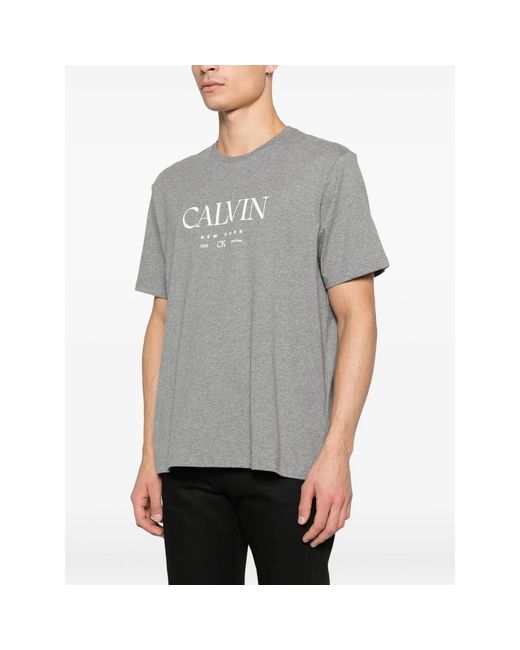 Calvin Klein Gray Logo Print Crew Neck T-Shirt for men
