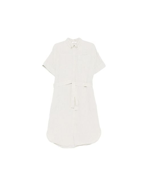Panicale White Belted Shirt Midi Dress