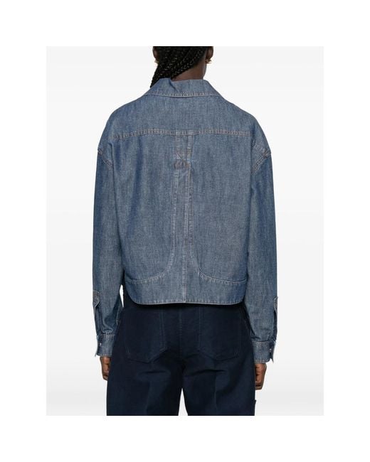 Fendi Blue Logo-Patch Patch-Pocket Jacket