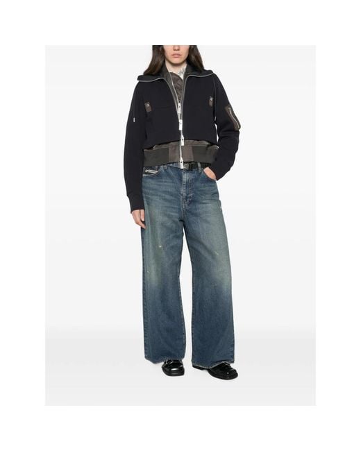 Sacai Blue Distressed Wide-Leg Jeans for men