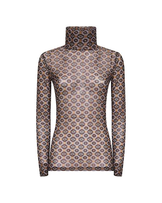 Dries Van Noten Brown Geometric-Print High-Neck Top
