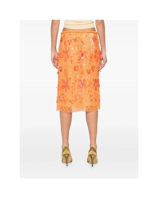 Gucci Orange Sequin-Embellished Midi Skirt