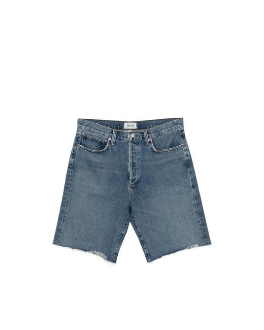 Agolde Blue Anson Frayed Shorts for men