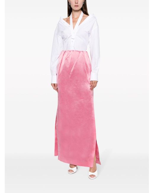 Sa Su Phi Pink Crinkled Silk Maxi Skirt