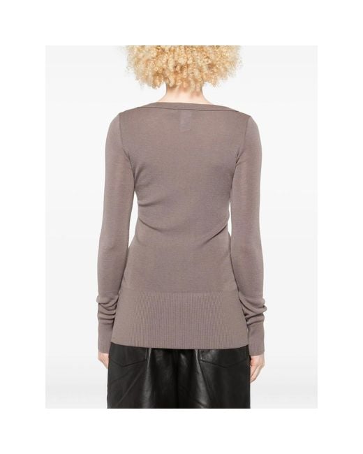 Lemaire Brown Long-Sleeve V-Neck Sweater