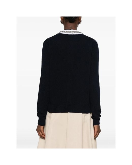 Prada Blue Crystal-Embellished Ruffled-Collar Cardigan