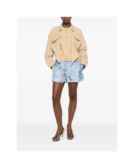 Gucci Blue Floral-Print Drawstring Shorts